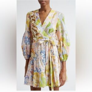 NWT Zimmermann Pop Mixed Floral Cotton Wrap Dress size AU 1 / US 6